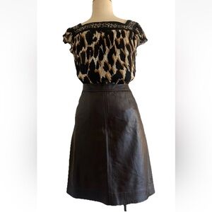 Brown Leather Pencil Skirt with top
